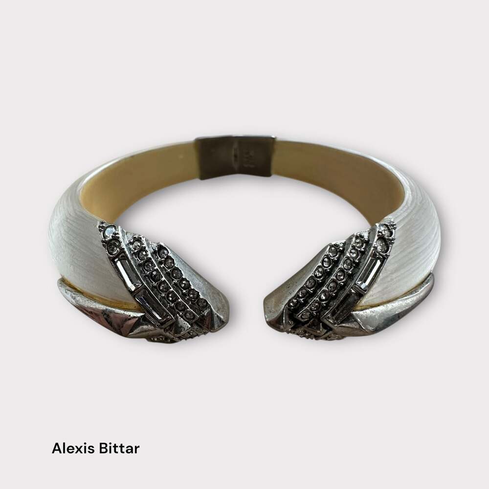 Alexis Bittar Hand-Carved Lucite & Crystal Encrusted Hinged Clamper Bracelet